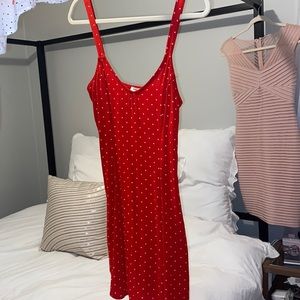 Fully adjustable and versatile back, red polka dot mini dress from garage